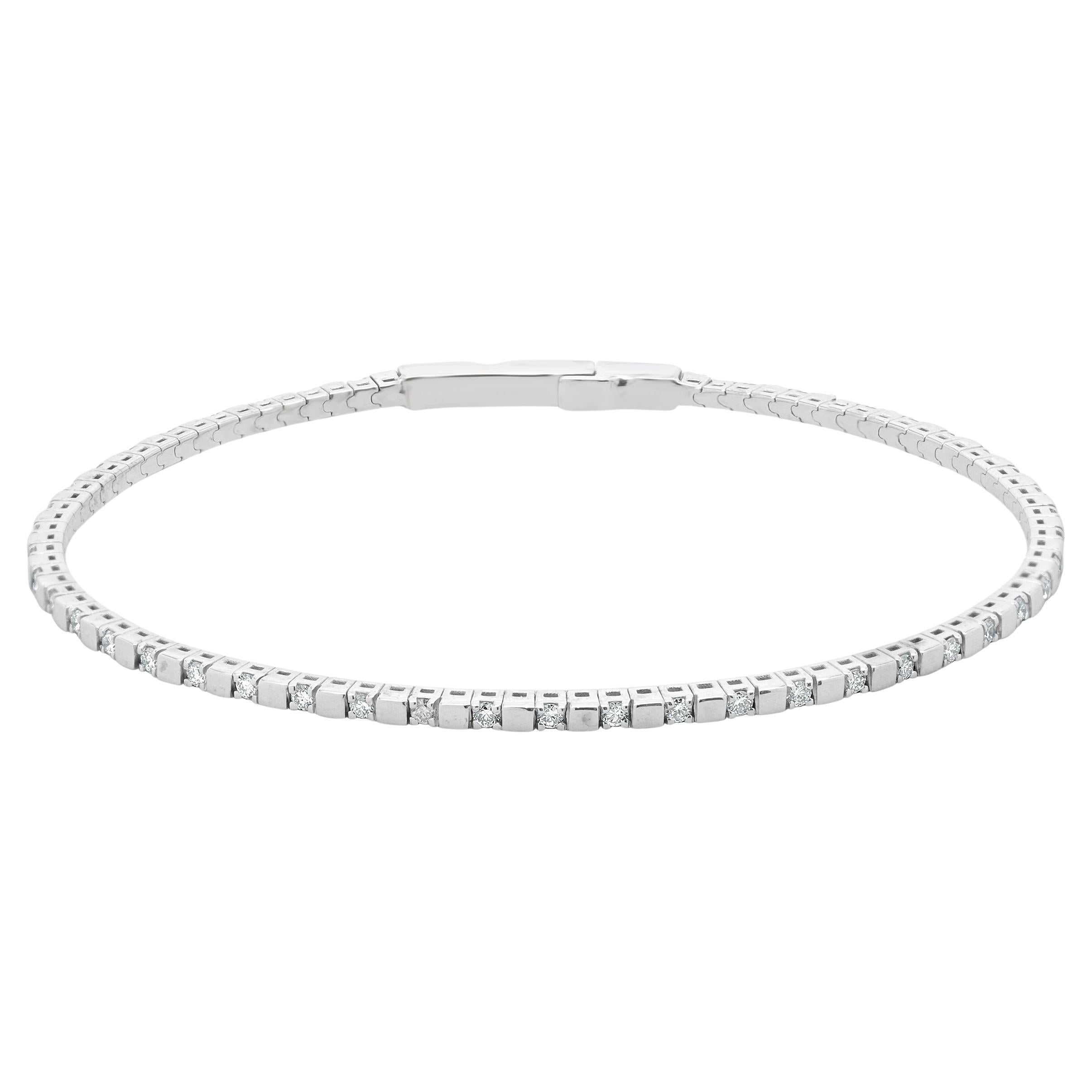 14 Karat White Gold Diamond Flex Bracelet For Sale