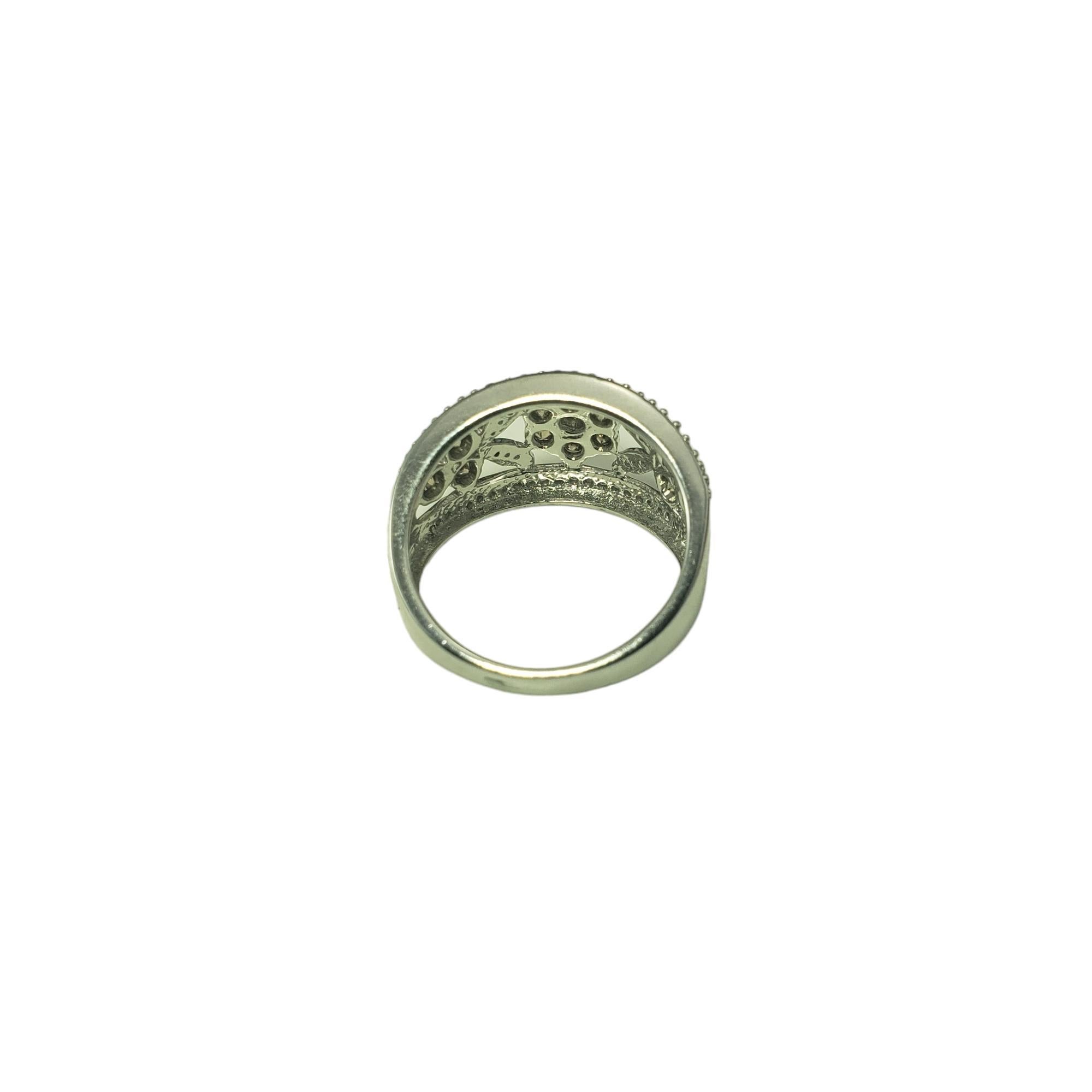 Women's 14 Karat White Gold Diamond Floral Band Ring Size 7.5 #16826 For Sale