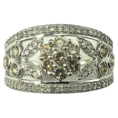 14 Karat White Gold Diamond Floral Band Ring Size 7.5 #16826