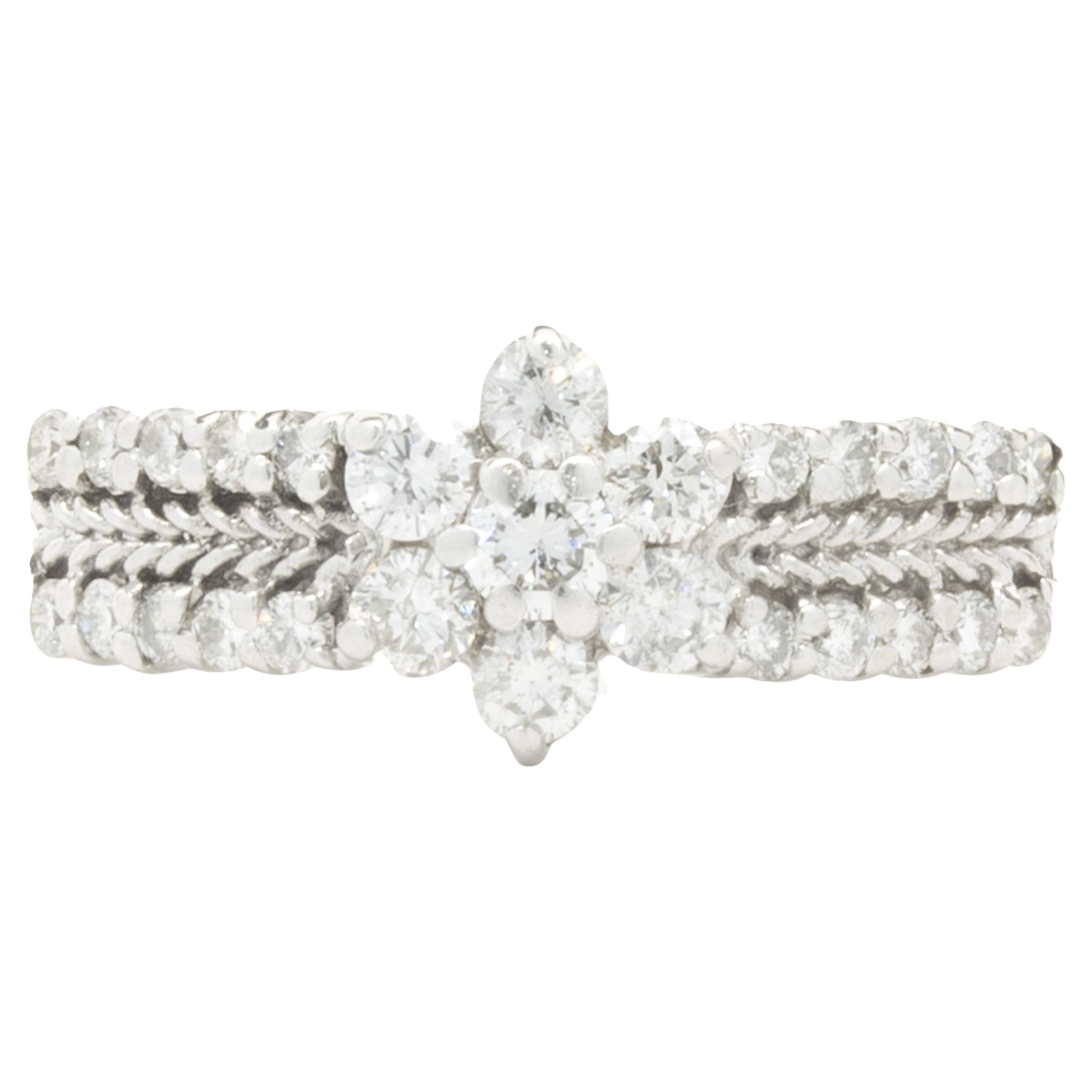 14 Karat White Gold Diamond Floral Cluster Ring For Sale
