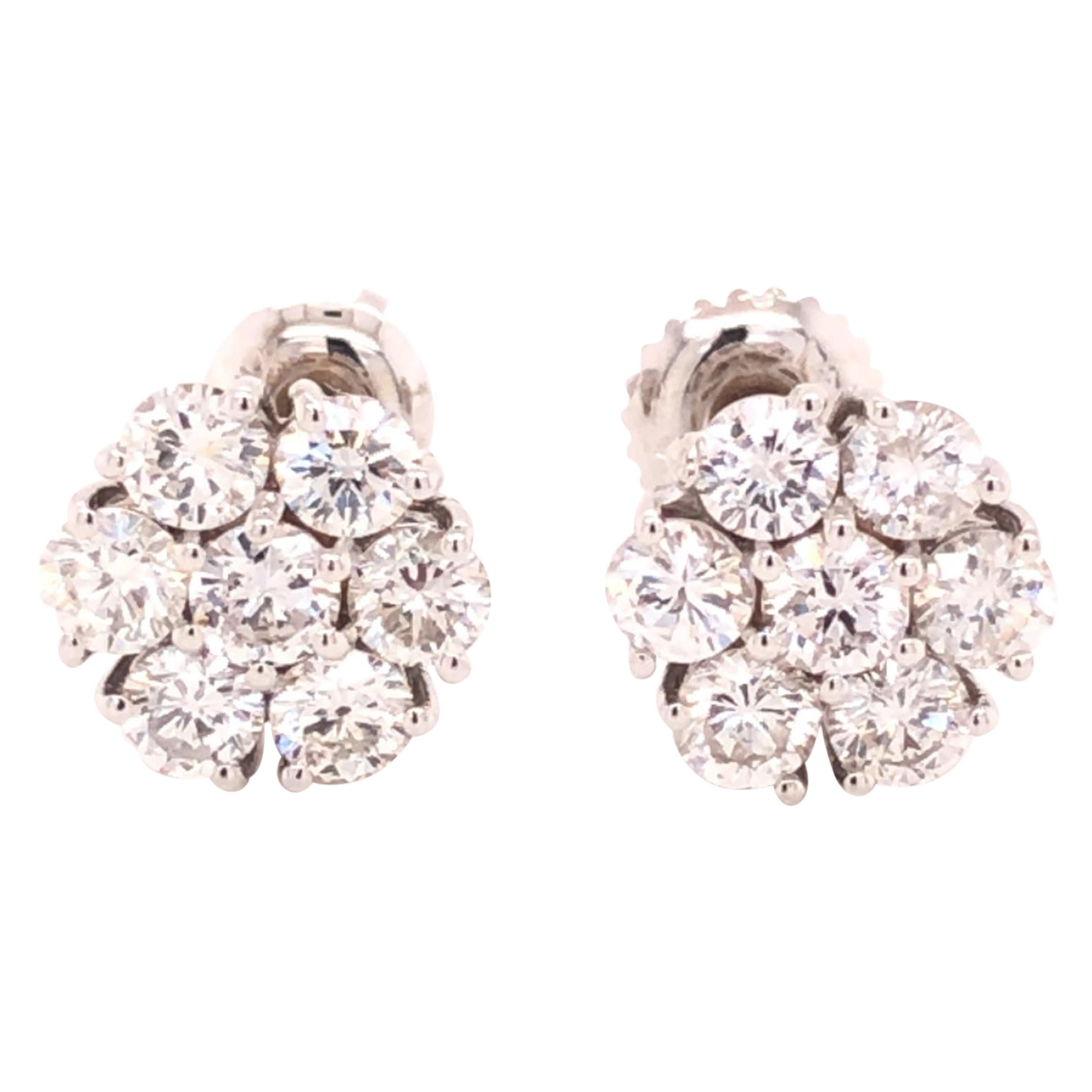 14 Karat White Gold Diamond Floral Stud Earrings