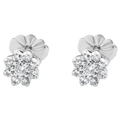 14 Karat White Gold Diamond Flower Cluster Stud Earrings
