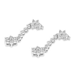 14 Karat White Gold Diamond Flower Drop Earrings