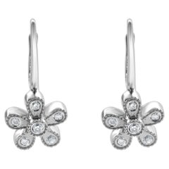 14 Karat White Gold Diamond Flower Drop Earrings