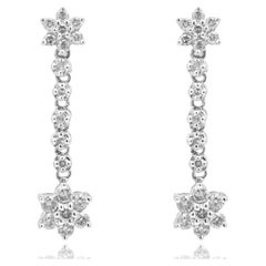 14 Karat White Gold Diamond Flower Drop Earrings