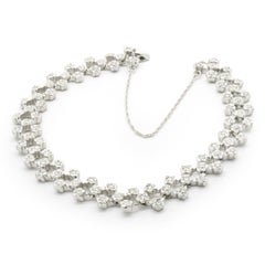 14 Karat White Gold Diamond Flower Linked Bracelet