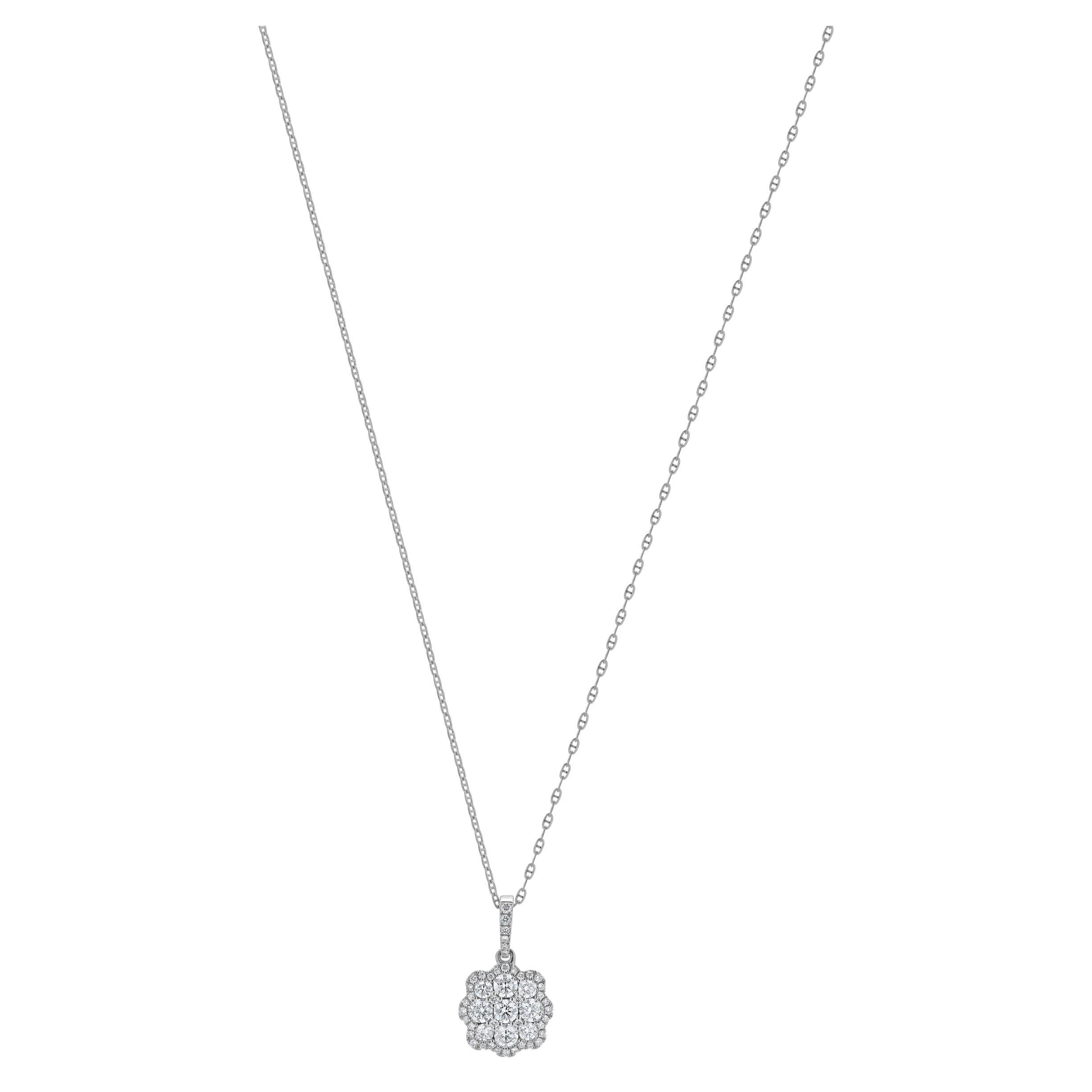 14 Karat White Gold Diamond Flower Necklace For Sale