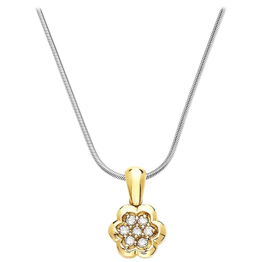 14 Karat White Gold Diamond Flower Pendant For Sale