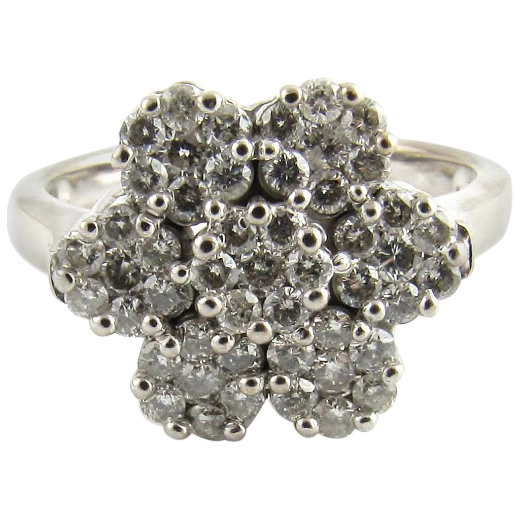 14 Karat White Gold Diamond Flower Ring