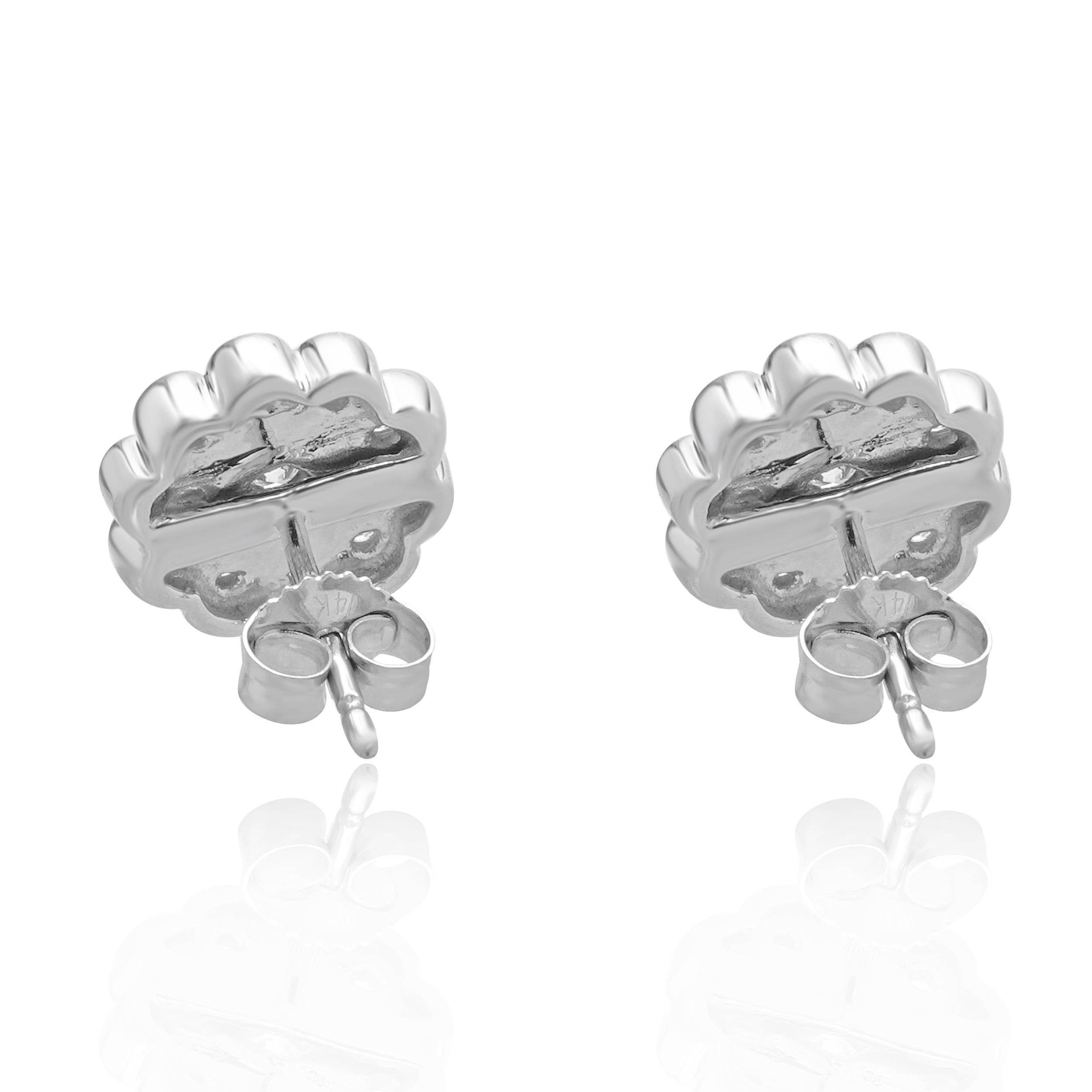 Material: 14K white gold
Diamonds: 22 round brilliant cut = 0.10cttw
Color: I
Clarity: SI2
Dimensions: earrings measure approximately 9.6mm in diameter
Fastenings: friction backs
Weight: 2.50 grams

155-392