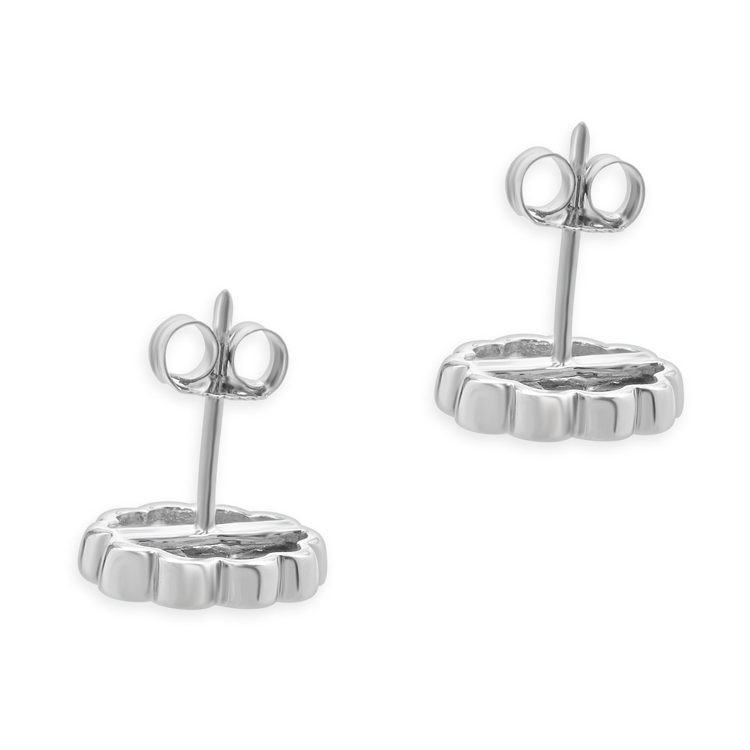 Round Cut 14 Karat White Gold Diamond Flower Stud Earrings For Sale