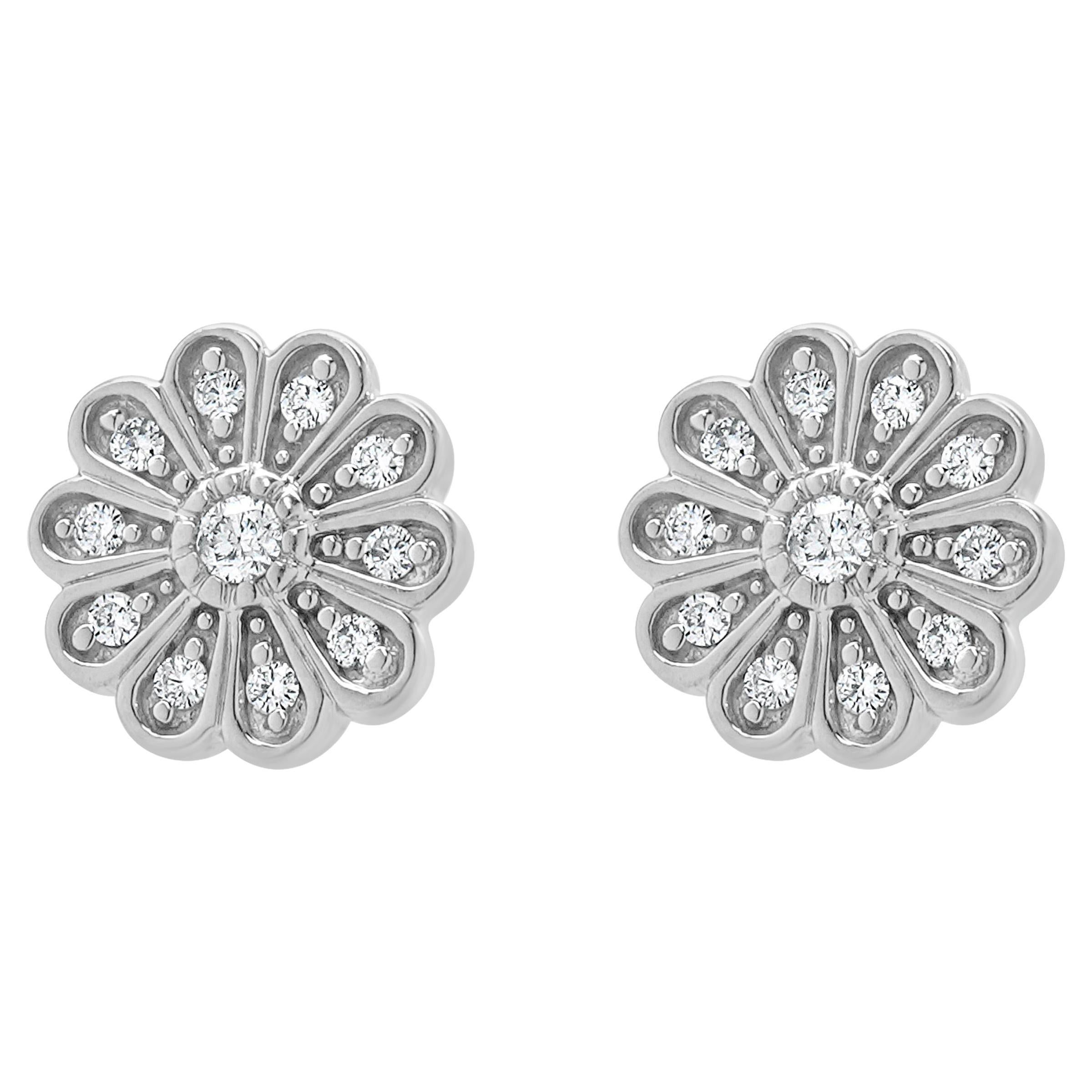 Pendientes Flor de Diamantes de Oro Blanco de 14 Kilates