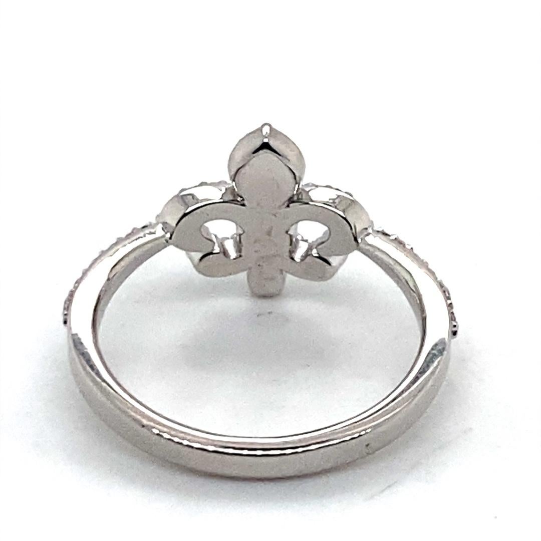 Women's 14 Karat White Gold Diamond Fluer De Lis Ring  For Sale
