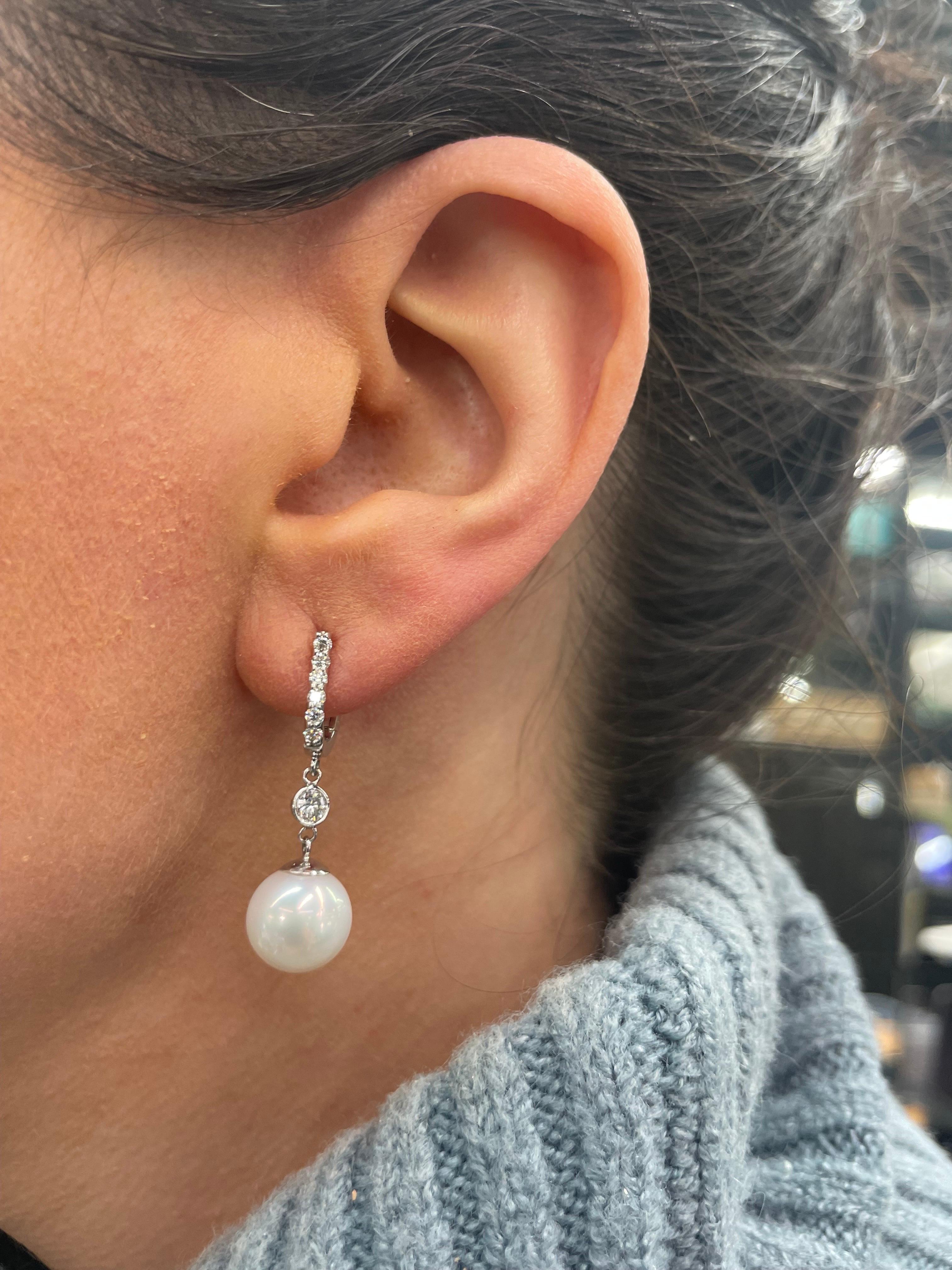 14 Karat White Gold Diamond Freshwater Pearl Earrings 0.48 Carats For Sale 6
