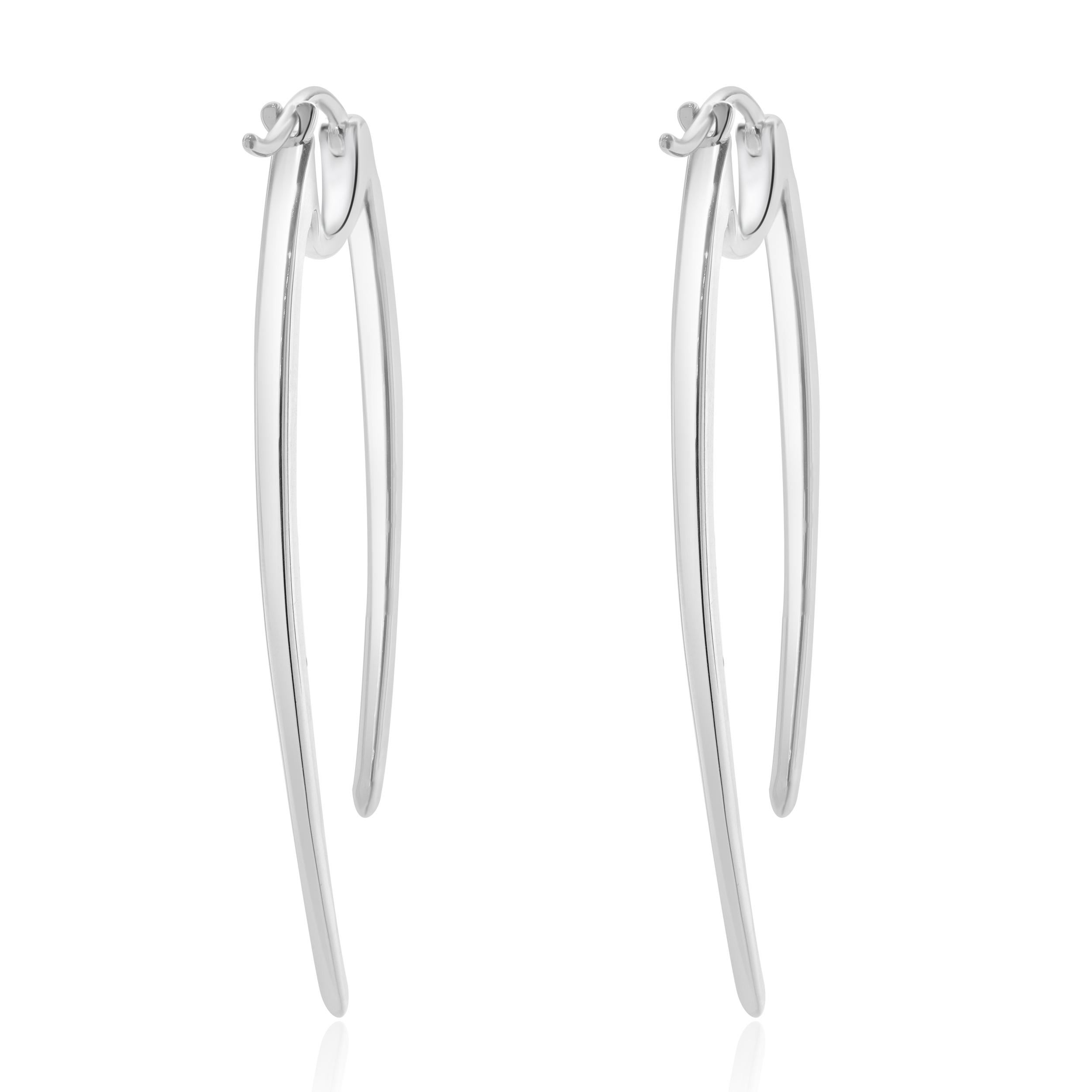 Round Cut 14 Karat White Gold Diamond Front and Back Spear Drop Earrings For Sale