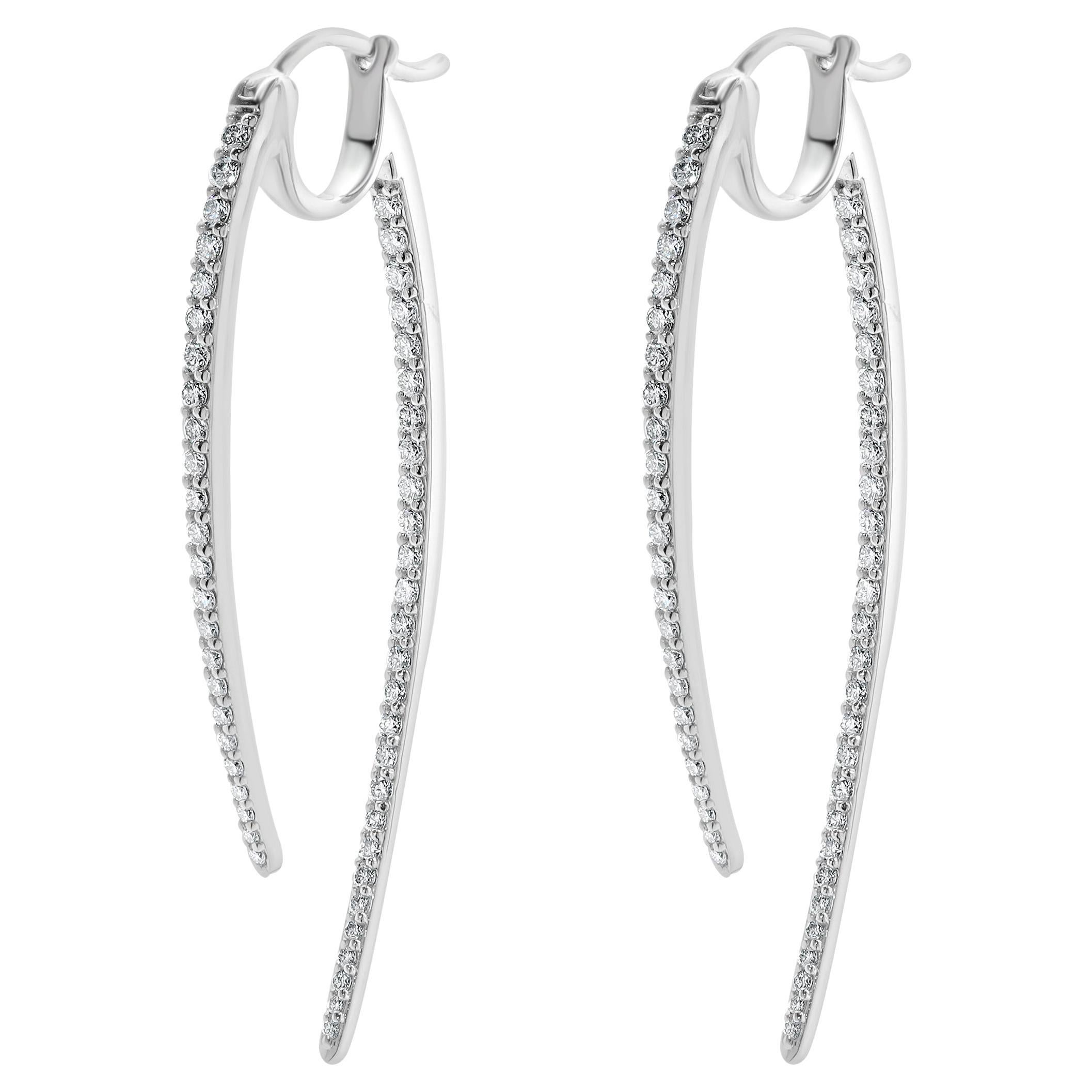 14 Karat White Gold Diamond Front and Back Spear Drop Earrings For Sale