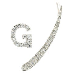 14 Karat White Gold Diamond G and Crawler “Mismatched” Earring SET