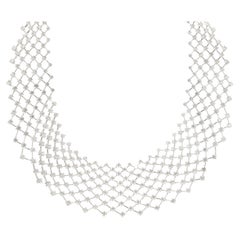 14 Karat White Gold Diamond Grid Collar Necklace