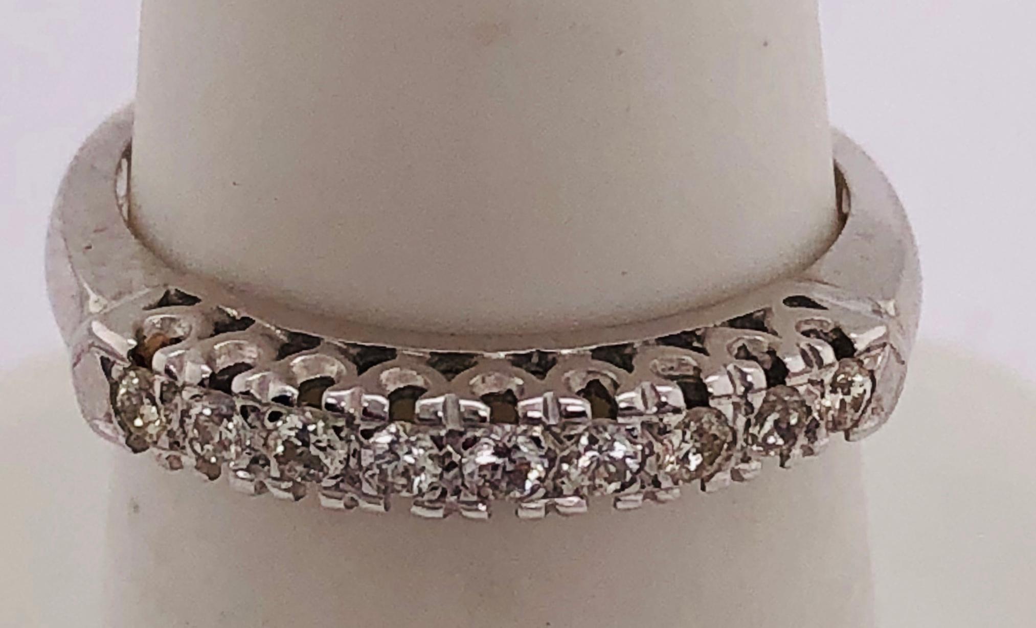 Modern 14 Karat White Gold Diamond Half Anniversary Bridal Ring / Wedding Band For Sale