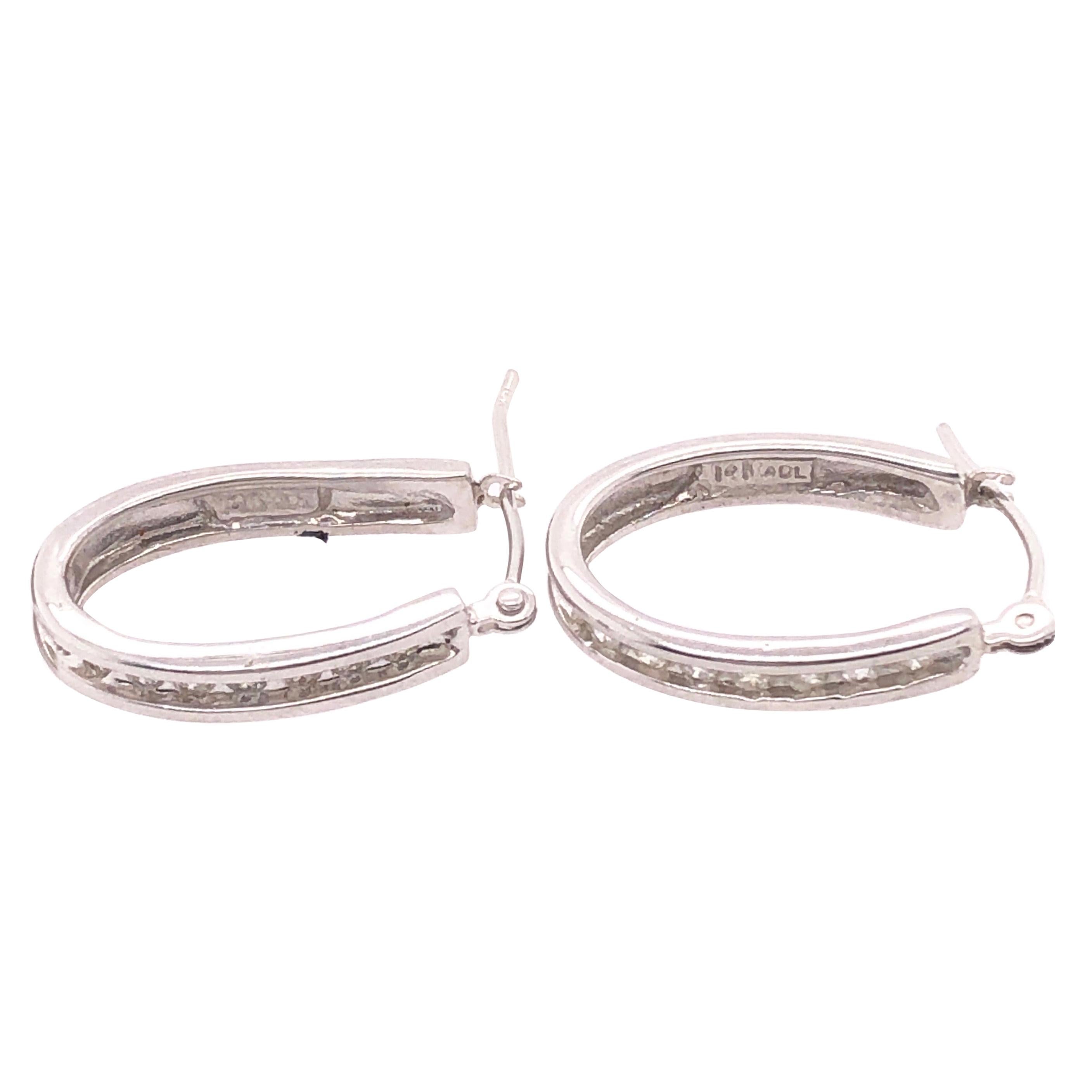 14 Karat White Gold Diamond Half Hoop Earrings For Sale