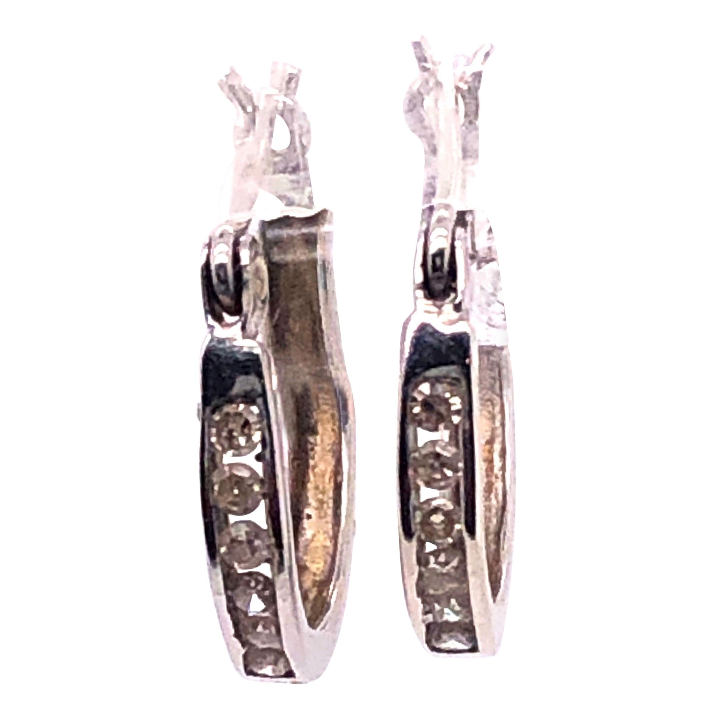 14 Karat White Gold Diamond Half Hoop Earrings For Sale