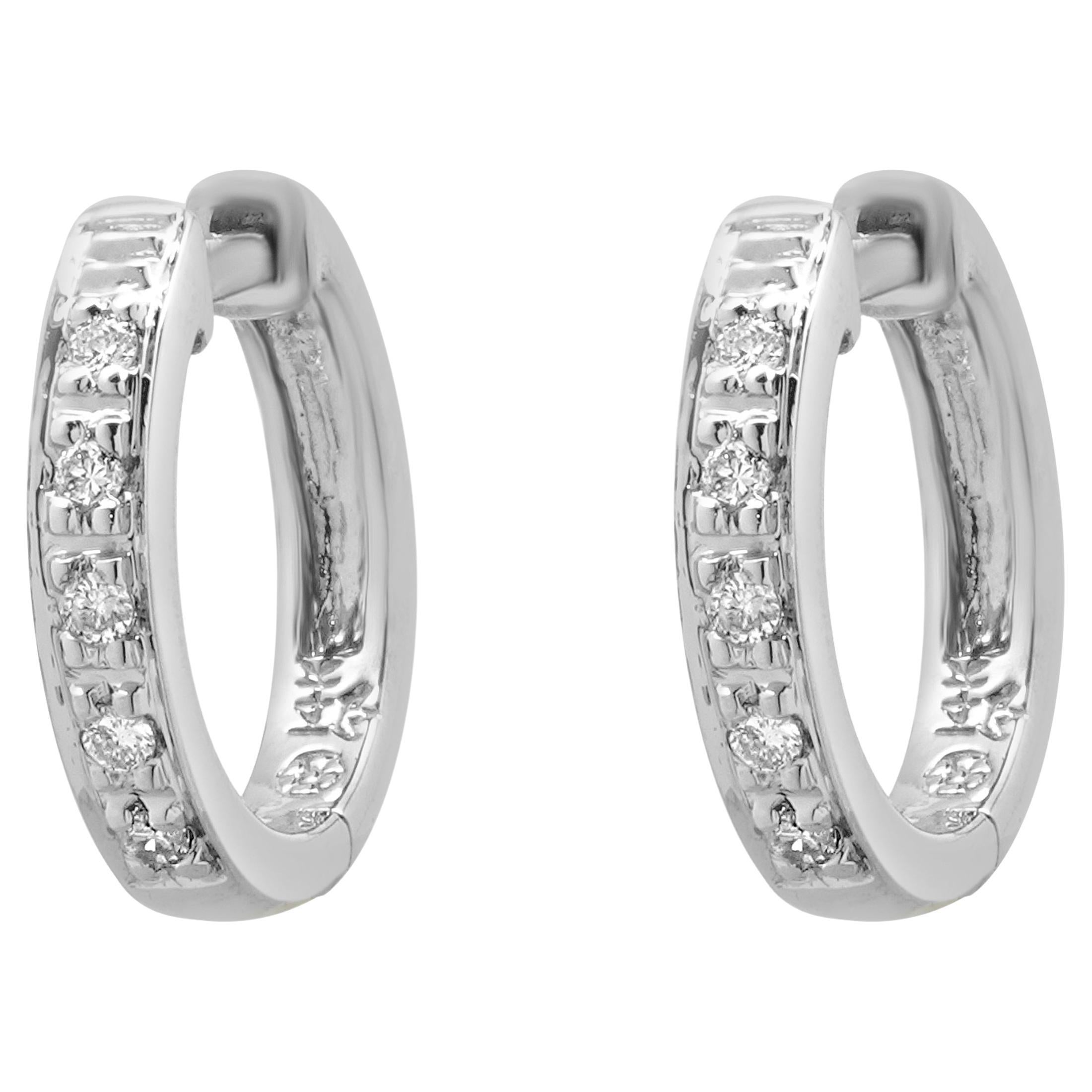 14 Karat White Gold Diamond Half Hoop Earrings For Sale
