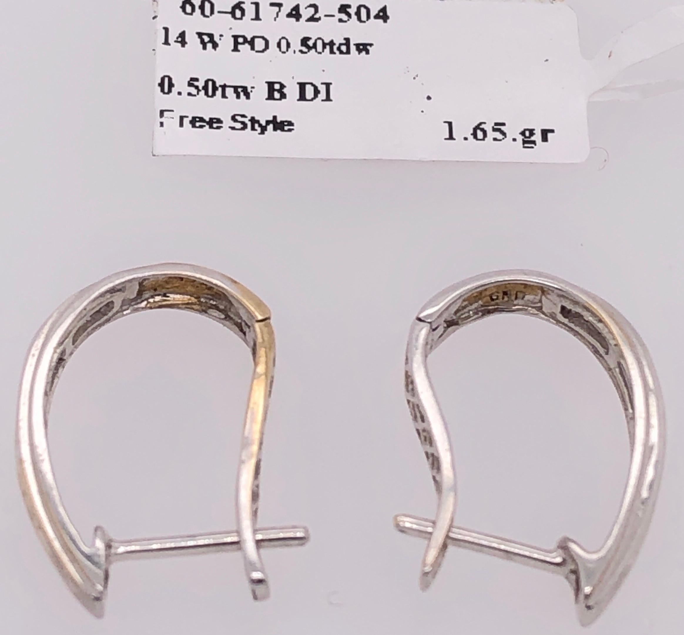 14 Karat White Gold Diamond Half Hoop Latch Back Earrings In Good Condition For Sale In Stamford, CT
