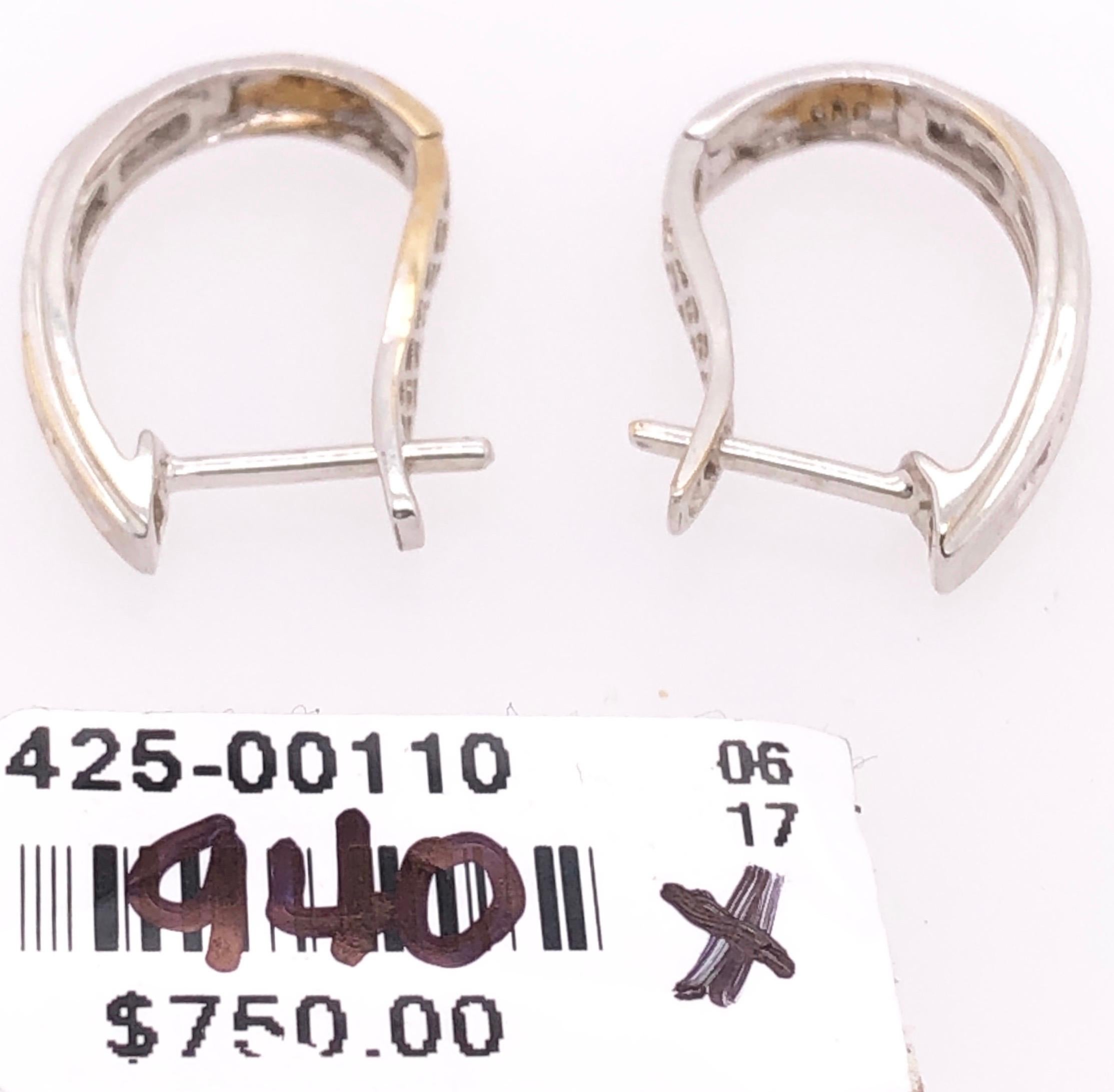 Women's 14 Karat White Gold Diamond Half Hoop Latch Back Earrings For Sale