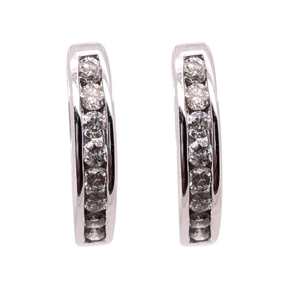 14 Karat White Gold French Back Half Hoop Ruby and Diamond Earrings For ...
