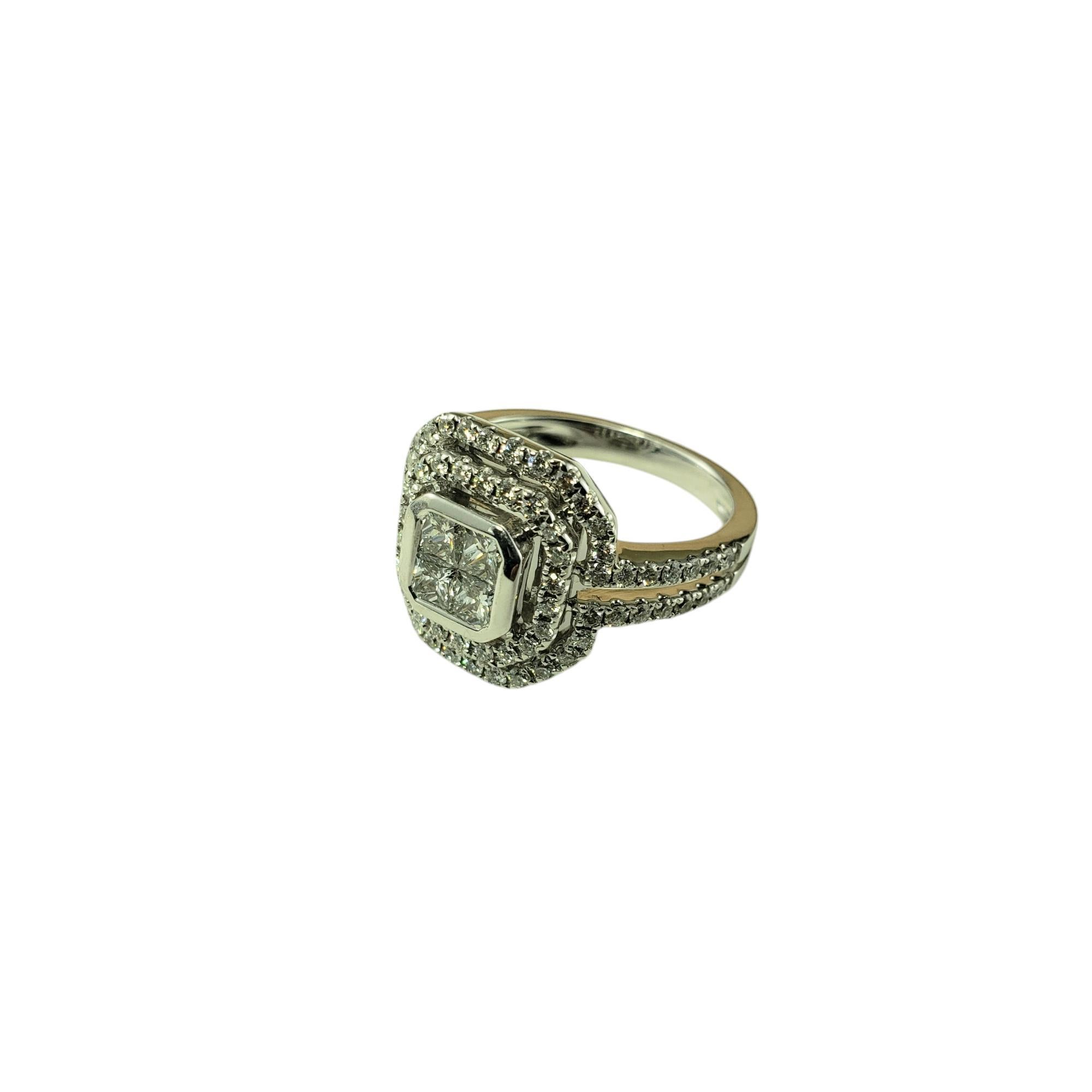 Contemporary 14 Karat White Gold Diamond Halo Cluster Ring Size 7.25 #19554 For Sale
