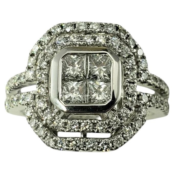 14 Karat White Gold Diamond Halo Cluster Ring Size 7.25 #19554 For Sale