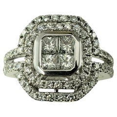 14 Karat White Gold Diamond Halo Cluster Ring Size 7.25 #19554