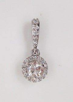 14 Karat White Gold Diamond Halo Drop Pendant