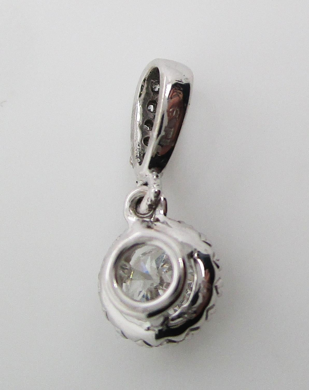 14 Karat White Gold Diamond Halo Drop Pendant In Excellent Condition For Sale In Lexington, KY