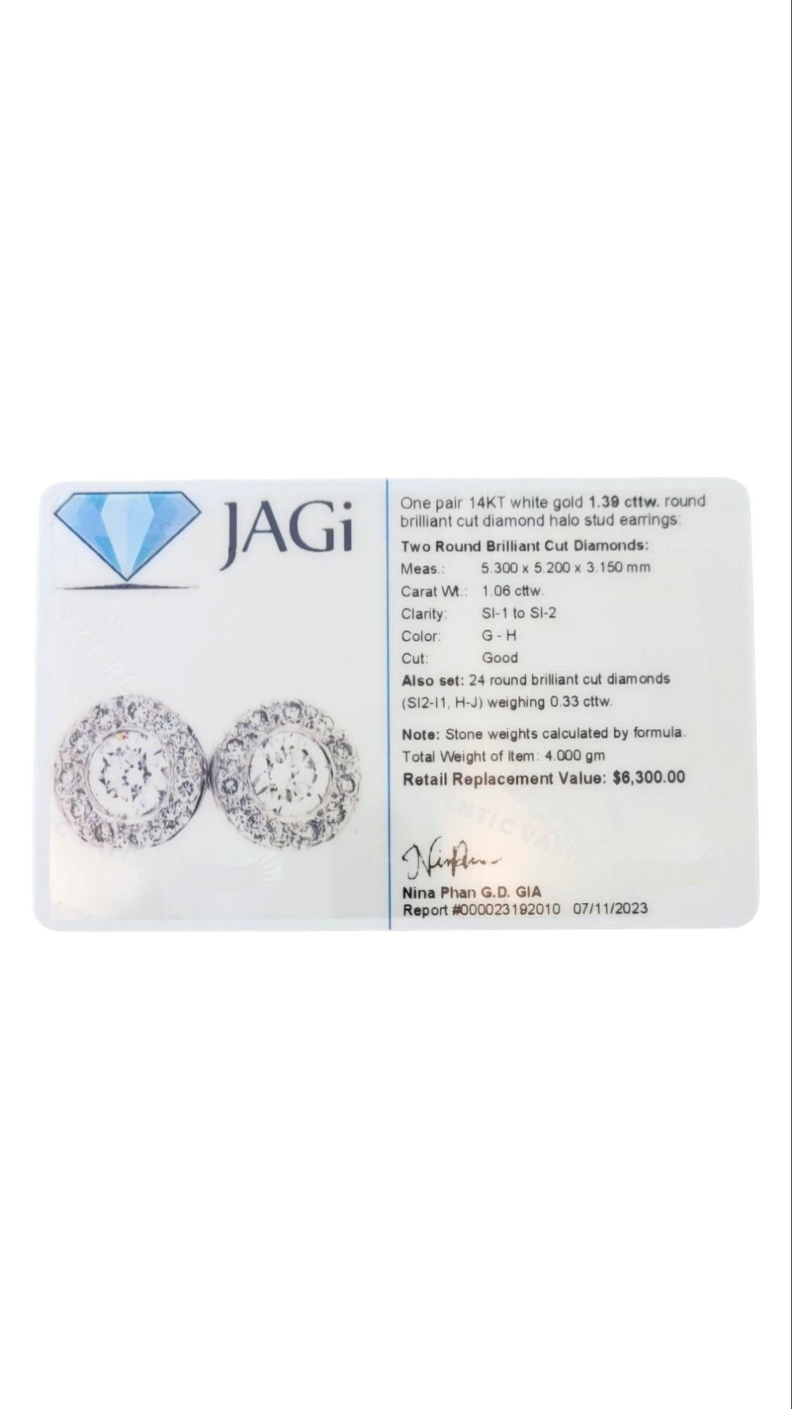 14 Karat White Gold Diamond Halo Earrings #15083 For Sale 2