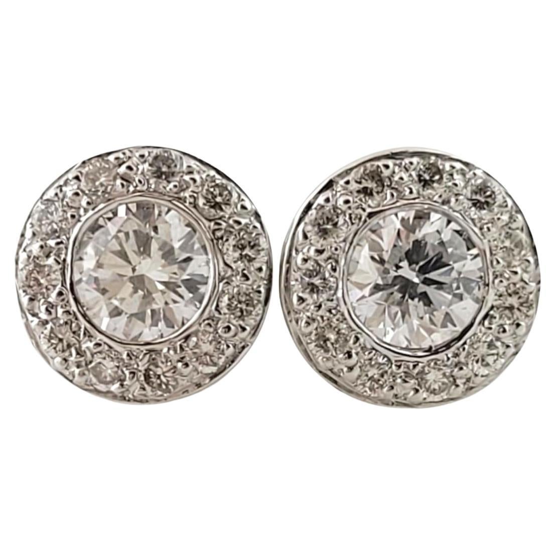 14 Karat White Gold Diamond Halo Earrings #15083 For Sale