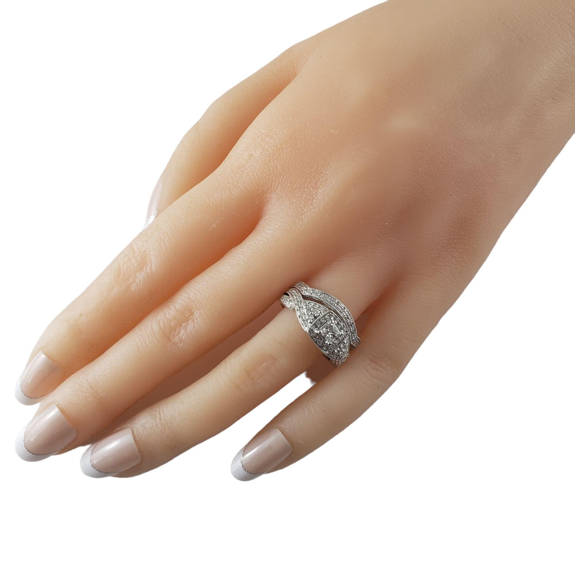14 Karat White Gold Diamond Halo Engagement Ring and Wedding Band Set Ring Size  For Sale 2