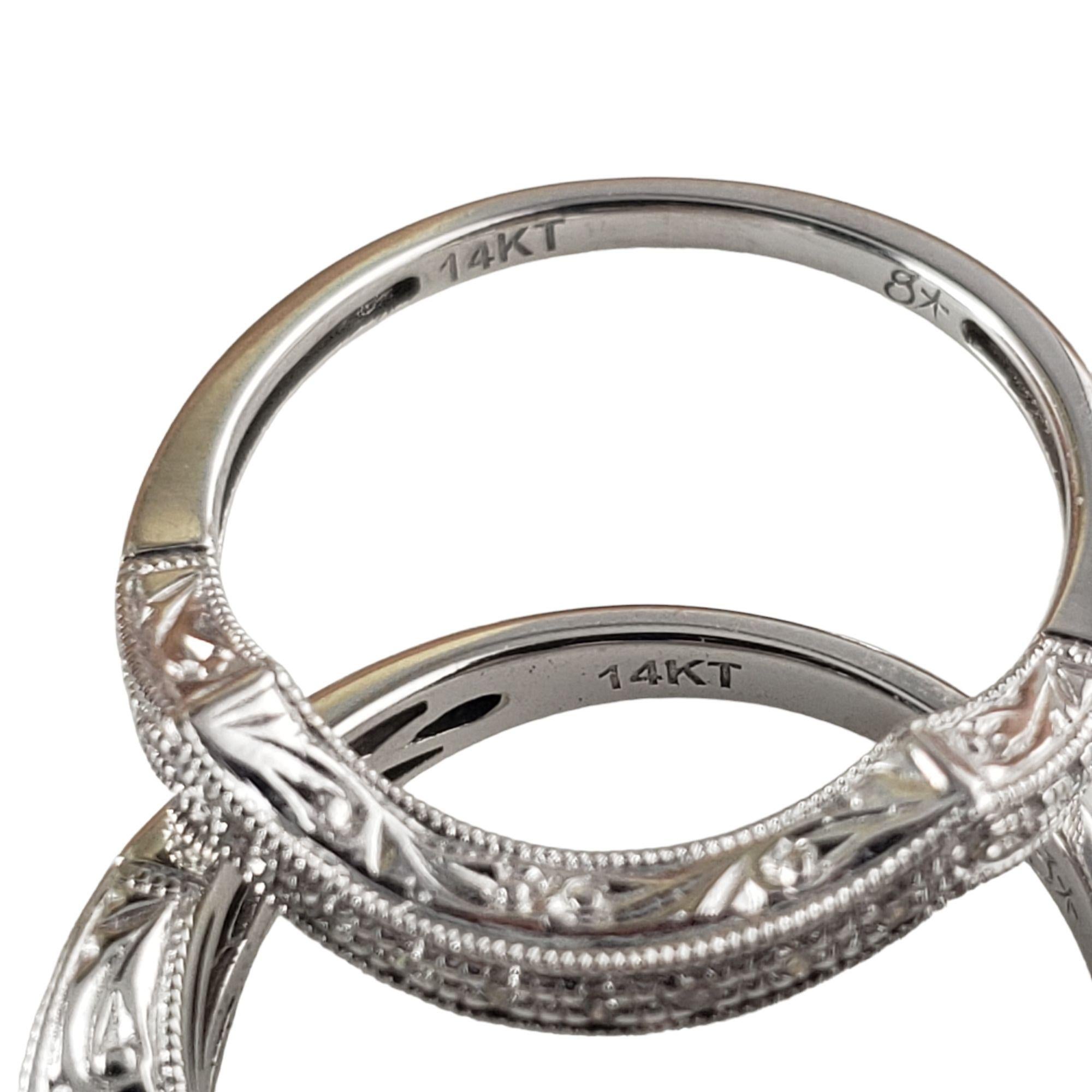14 Karat White Gold Diamond Halo Engagement Ring and Wedding Band Set Ring Size  For Sale 3