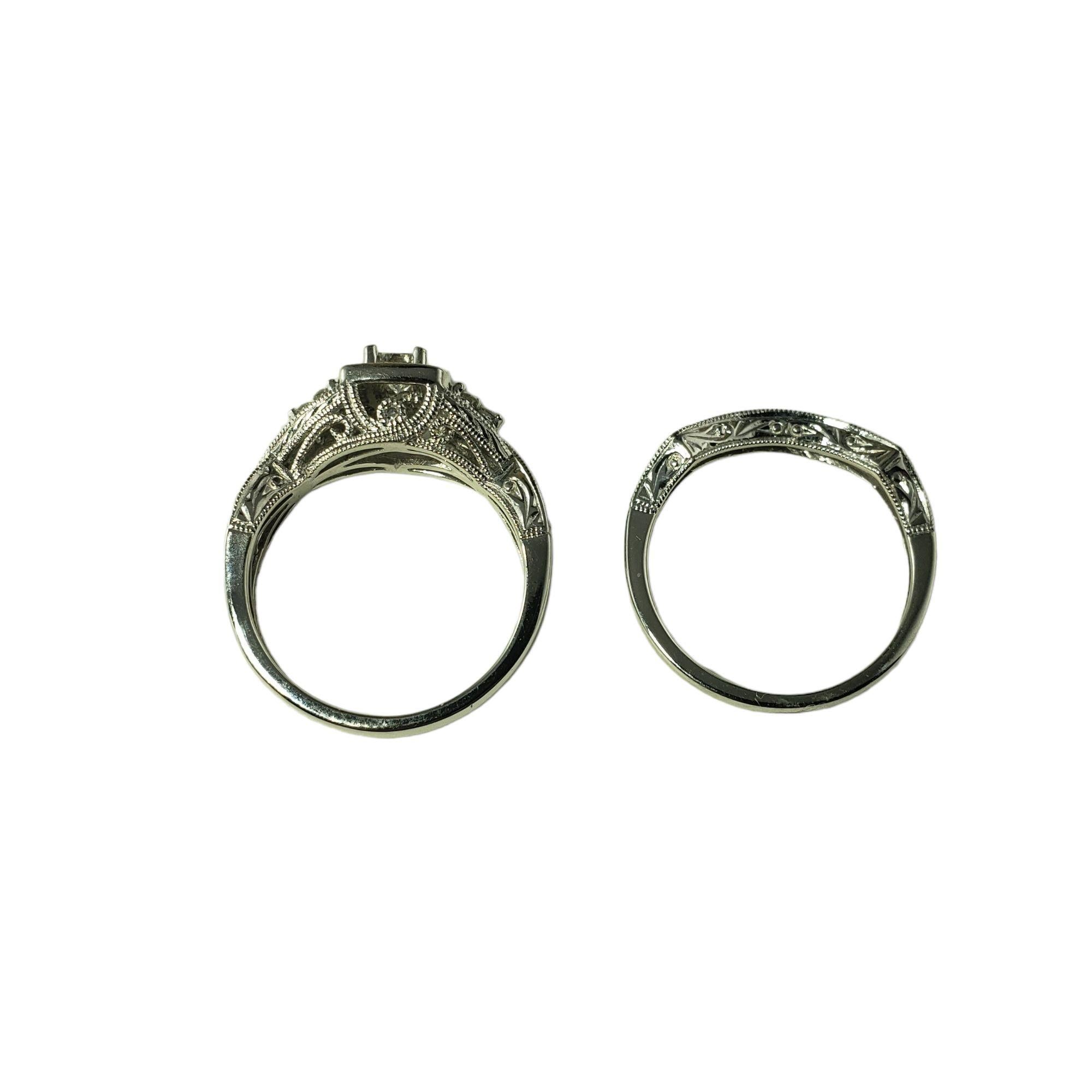 14 Karat White Gold Diamond Halo Engagement Ring and Wedding Band Set Ring Size  For Sale 4