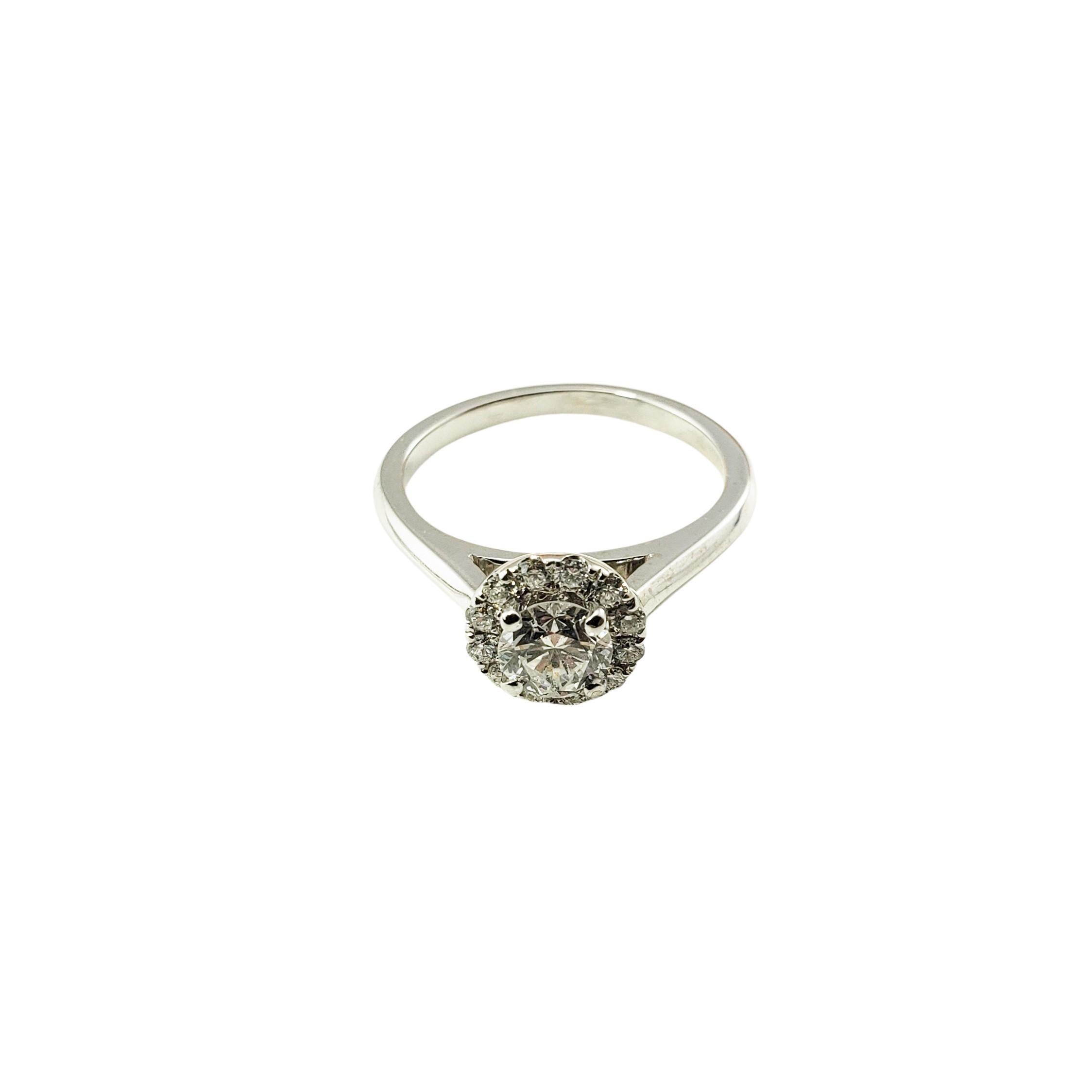 Brilliant Cut 14 Karat White Gold Diamond Halo Engagement Ring For Sale