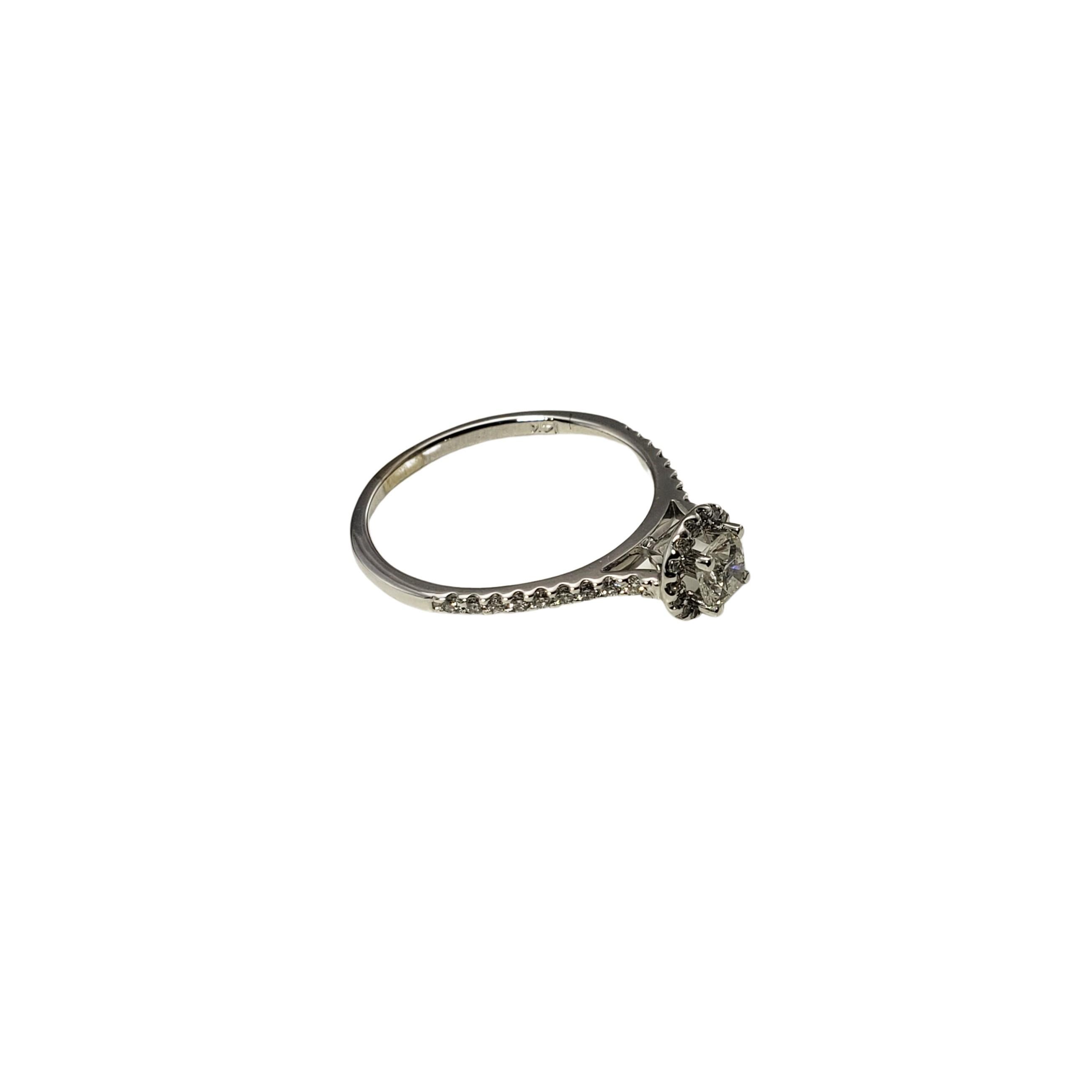 14 Karat White Gold Diamond Halo Engagement Ring For Sale 1