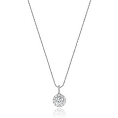 14 Karat White Gold Diamond Halo Necklace