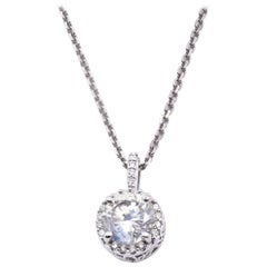 14 Karat White Gold Diamond Halo Necklace