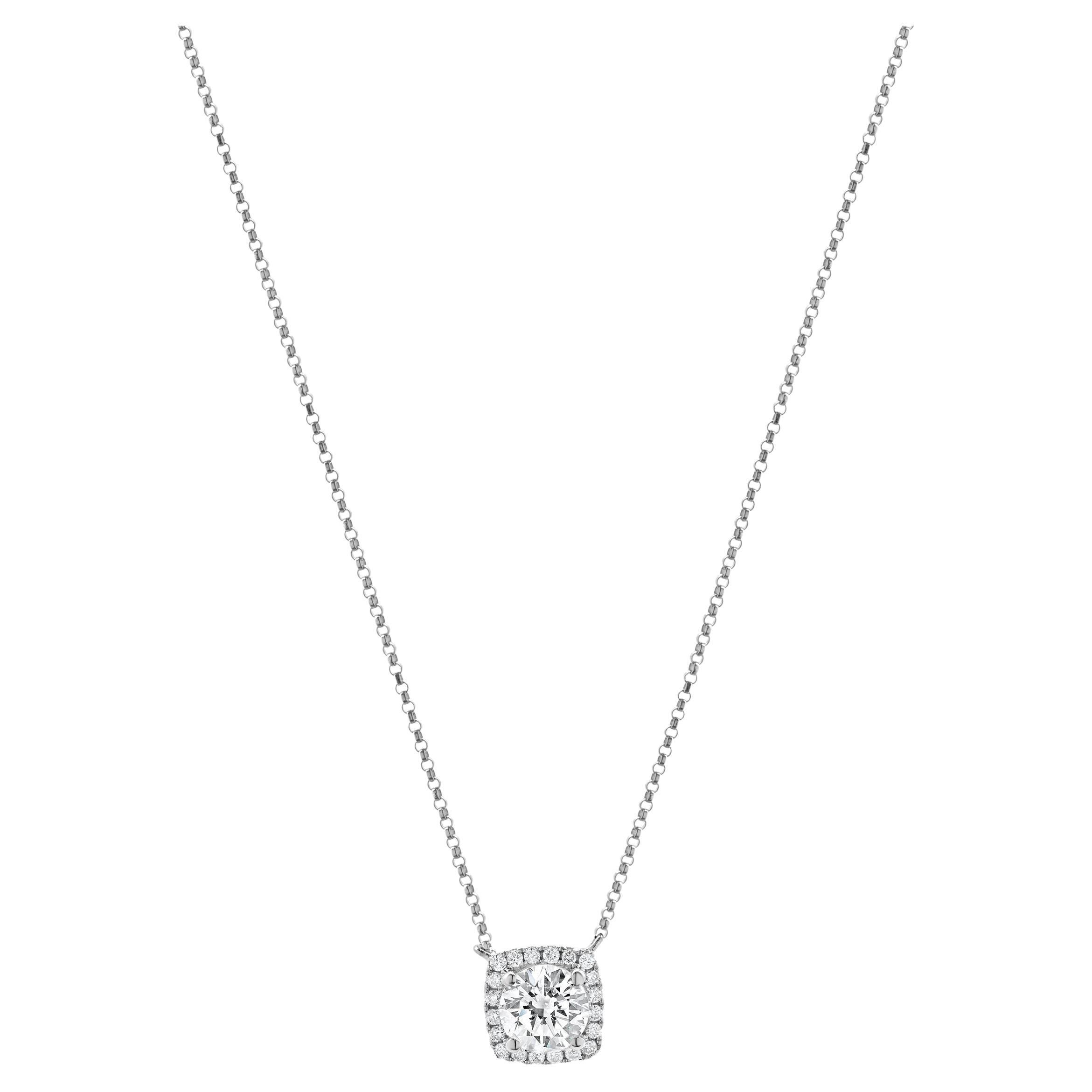 14 Karat White Gold Diamond Halo Necklace