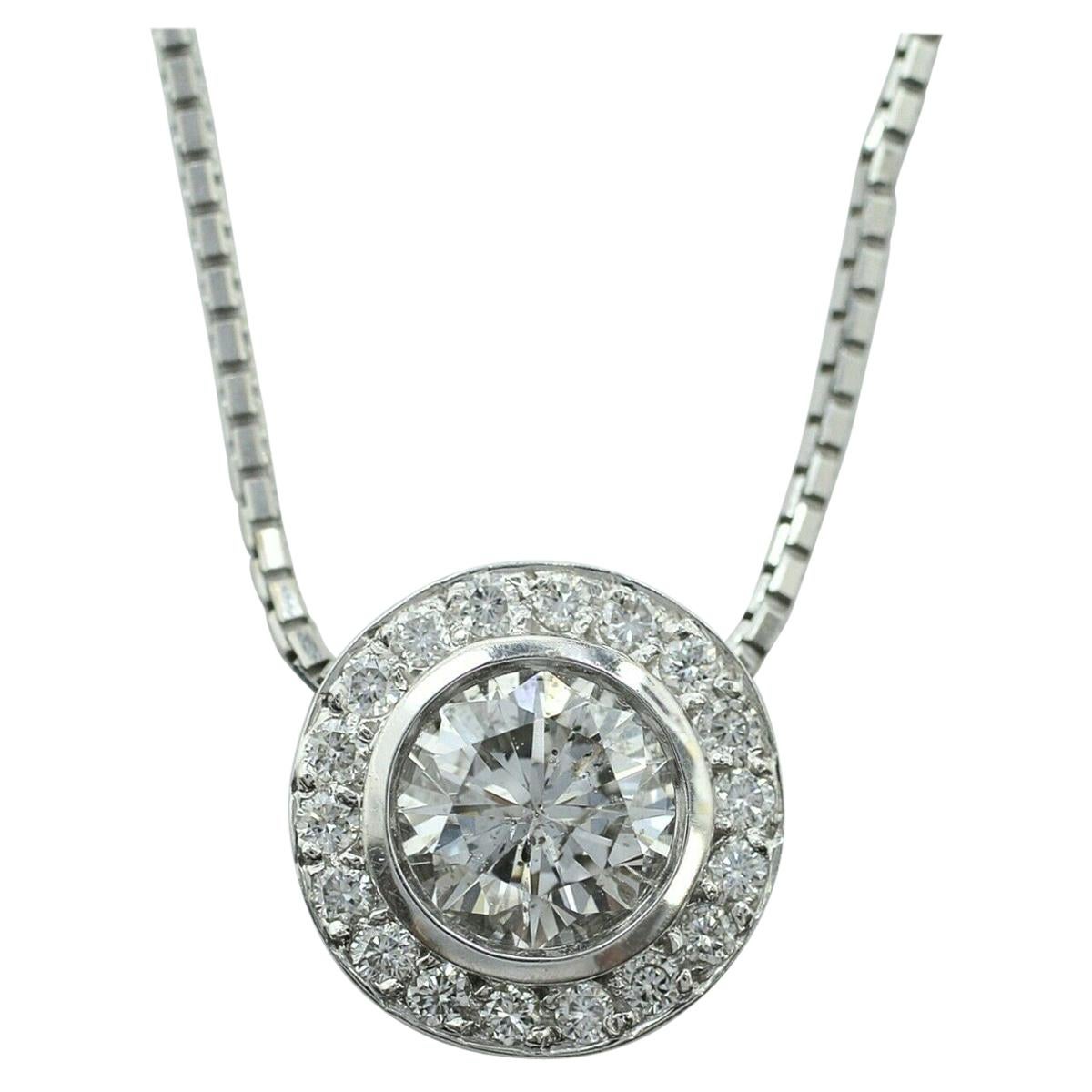 14 Karat White Gold Diamond Halo Pendant 1.31 Carat For Sale