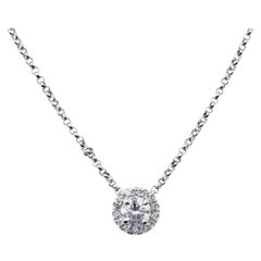 14 Karat White Gold Diamond Halo Pendant Necklace