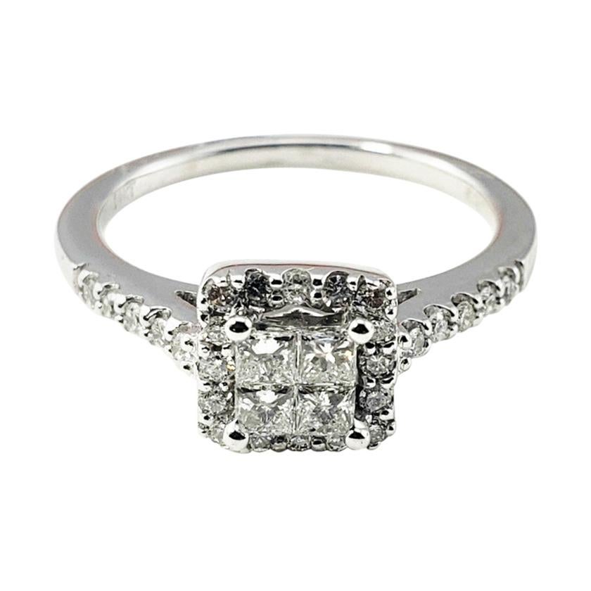 14 Karat White Gold Diamond Halo Ring For Sale