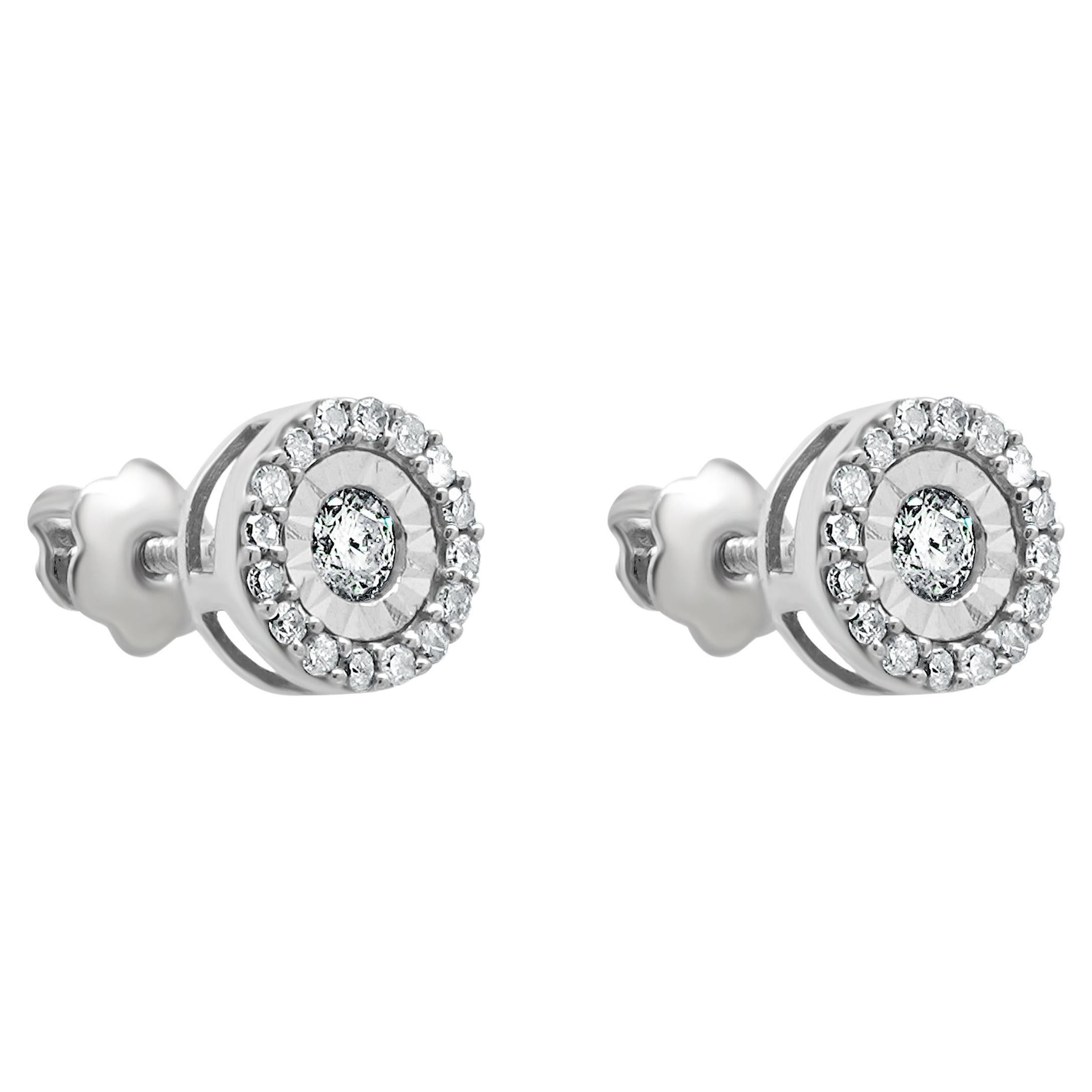 Boucles d'oreilles Halo en or blanc 14 carats avec diamants