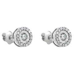 Boucles d'oreilles Halo en or blanc 14 carats avec diamants