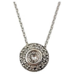14 Karat White Gold Diamond Halo Style Pendant Necklace #17783